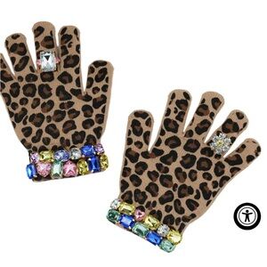 Leopard Pattern Kids Mittens with Colorful Jewels